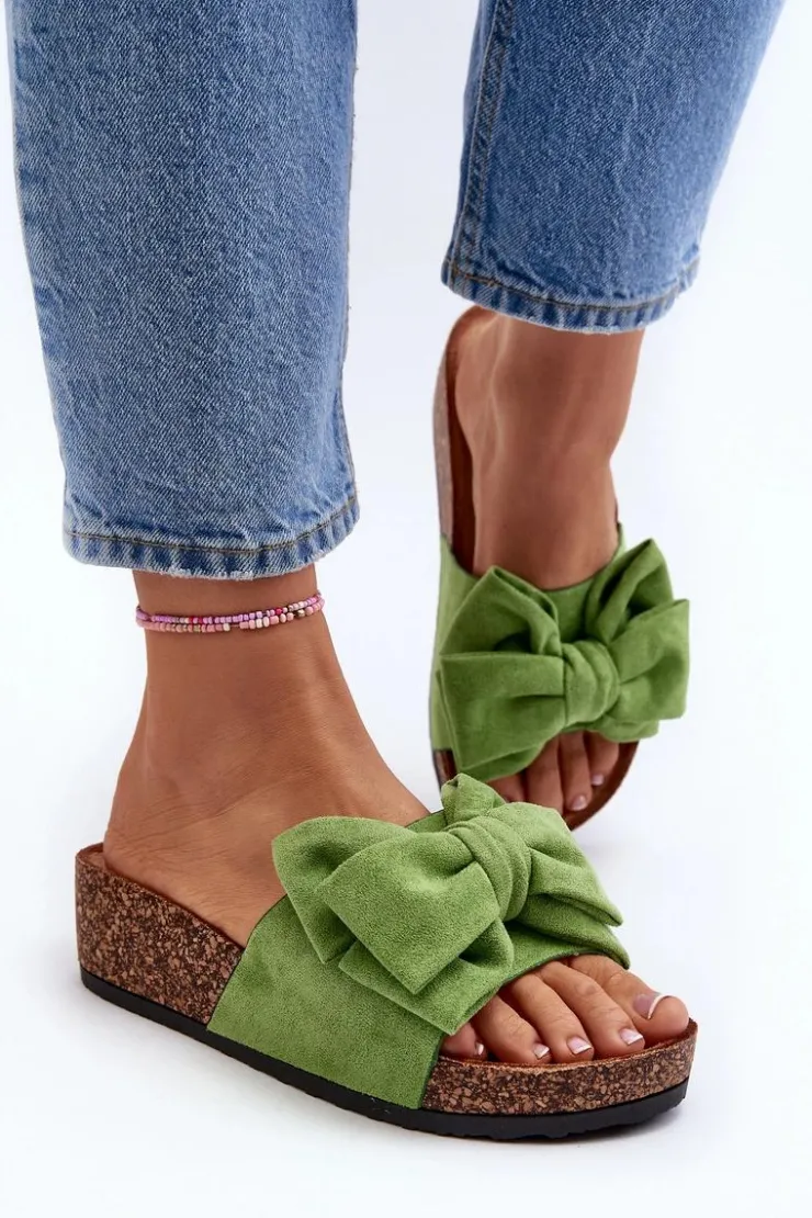 Boto Klapki Korkowe|Klapki Damskie Klasyczne*Damskie Klapki Na Korkowej Platformie Z Kokardą Zielone Tarena