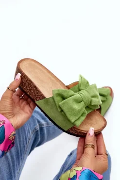 Boto Klapki Korkowe|Klapki Damskie Klasyczne*Damskie Klapki Na Korkowej Platformie Z Kokardą Zielone Tarena