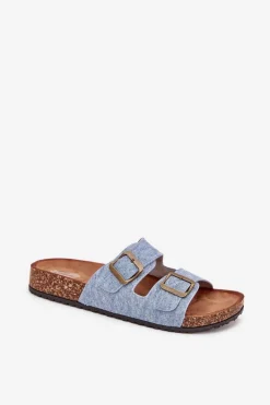 Evento Klapki Korkowe|Klapki Na Platformie*Damskie Klapki Na Korkowej Platformie Z Klamrami Jasny Jeans Vesina Niebieski