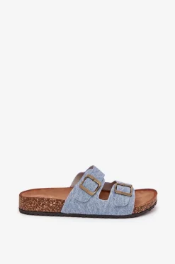 Evento Klapki Korkowe|Klapki Na Platformie*Damskie Klapki Na Korkowej Platformie Z Klamrami Jasny Jeans Vesina Niebieski