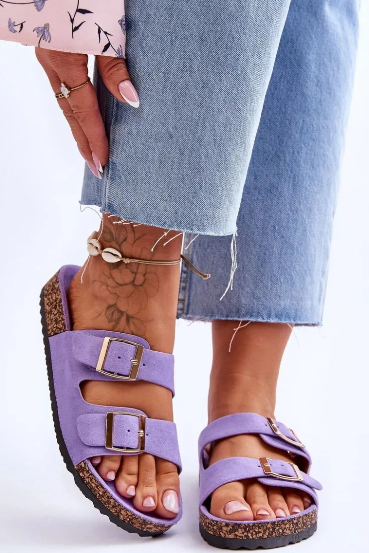 Boto Klapki Korkowe|Klapki Na Platformie*Damskie Klapki Na Korkowej Platformie Z Paskami Fioletowe Doretta