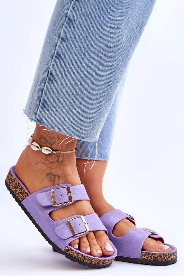 Boto Klapki Korkowe|Klapki Na Platformie*Damskie Klapki Na Korkowej Platformie Z Paskami Fioletowe Doretta