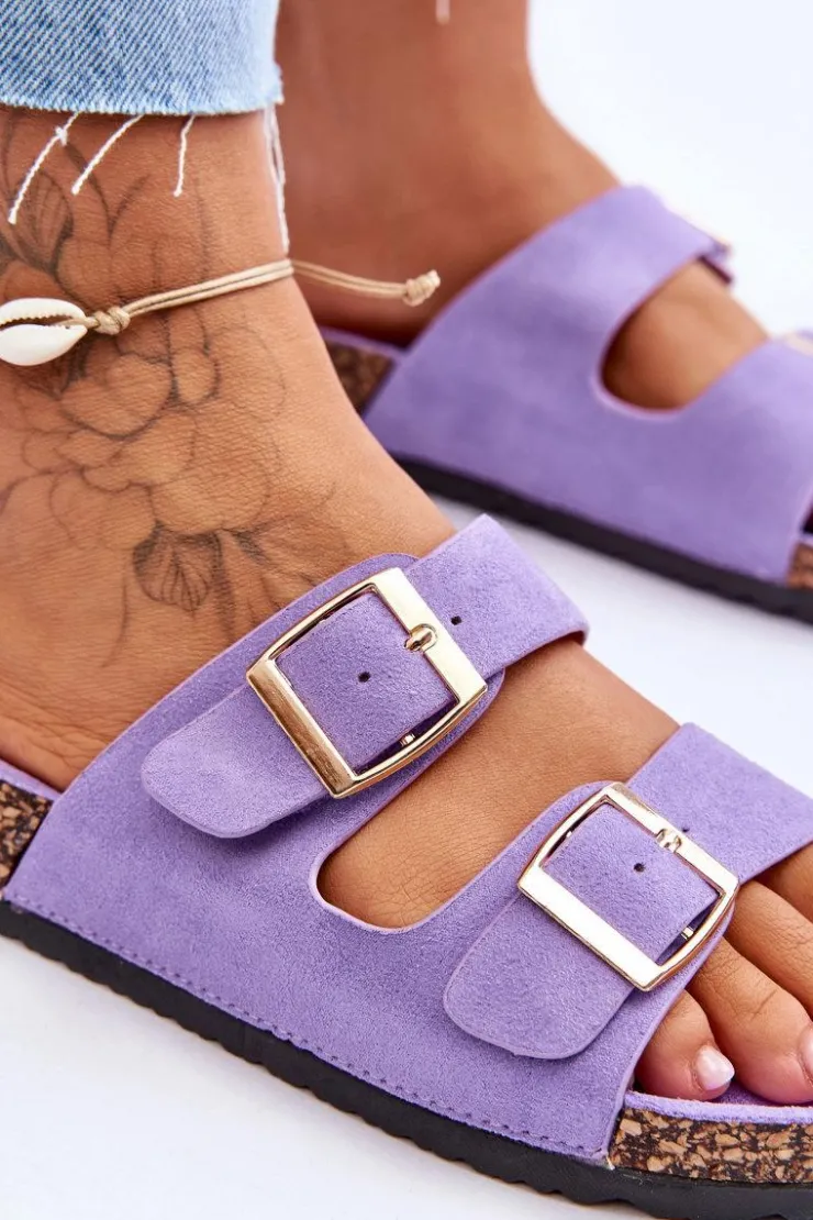 Boto Klapki Korkowe|Klapki Na Platformie*Damskie Klapki Na Korkowej Platformie Z Paskami Fioletowe Doretta