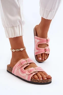 Clearance Boto Damskie Klapki Na Korkowej Podeszwie Różowe Fannea