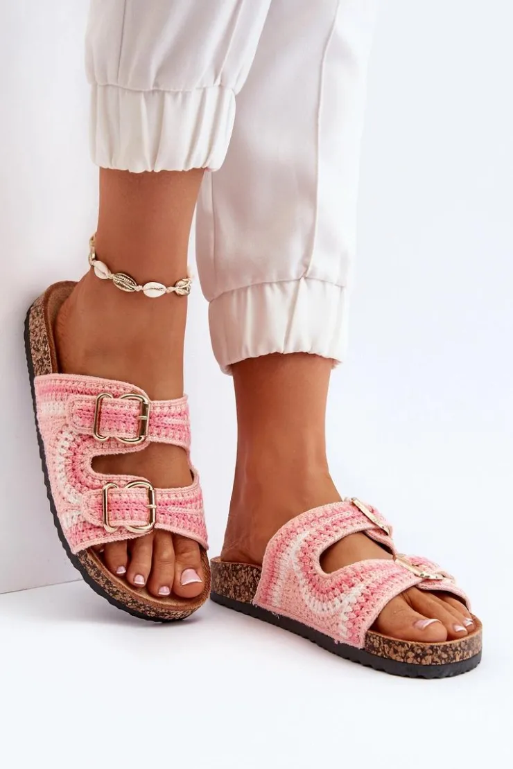 Clearance Boto Damskie Klapki Na Korkowej Podeszwie Różowe Fannea