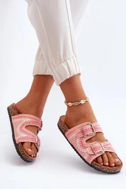 Clearance Boto Damskie Klapki Na Korkowej Podeszwie Różowe Fannea