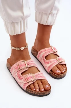 Clearance Boto Damskie Klapki Na Korkowej Podeszwie Różowe Fannea