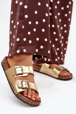 Evento Klapki Korkowe|Klapki Na Platformie*Damskie Klapki Na Korkowej Platformie Z Klamrami Złote Vesina Złoty