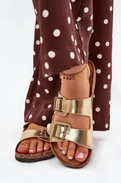 Evento Klapki Korkowe|Klapki Na Platformie*Damskie Klapki Na Korkowej Platformie Z Klamrami Złote Vesina Złoty