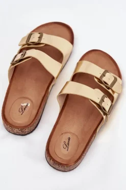 Evento Klapki Korkowe|Klapki Na Platformie*Damskie Klapki Na Korkowej Platformie Z Klamrami Złote Vesina Złoty