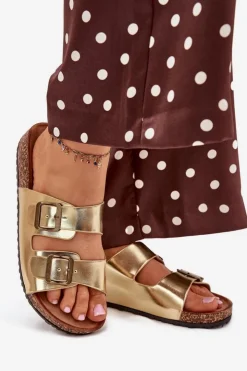 Evento Klapki Korkowe|Klapki Na Platformie*Damskie Klapki Na Korkowej Platformie Z Klamrami Złote Vesina Złoty