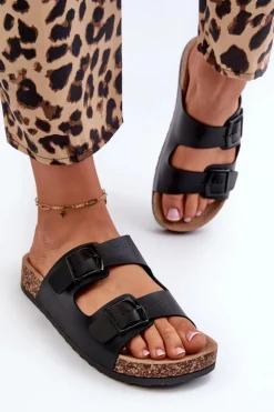 Boto Klapki Korkowe|Klapki Na Platformie*Damskie Klapki Na Korkowej Platformie Z Klamrami Czarne Klinesta