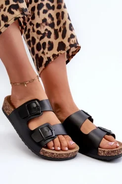 Boto Klapki Korkowe|Klapki Na Platformie*Damskie Klapki Na Korkowej Platformie Z Klamrami Czarne Klinesta