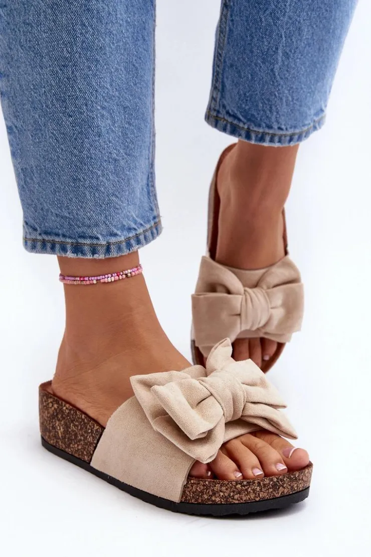 Boto Klapki Korkowe|Klapki Damskie Klasyczne*Damskie Klapki Na Korkowej Platformie Z Kokardą Beżowe Tarena