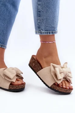 Boto Klapki Korkowe|Klapki Damskie Klasyczne*Damskie Klapki Na Korkowej Platformie Z Kokardą Beżowe Tarena