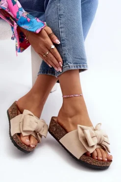 Boto Klapki Korkowe|Klapki Damskie Klasyczne*Damskie Klapki Na Korkowej Platformie Z Kokardą Beżowe Tarena