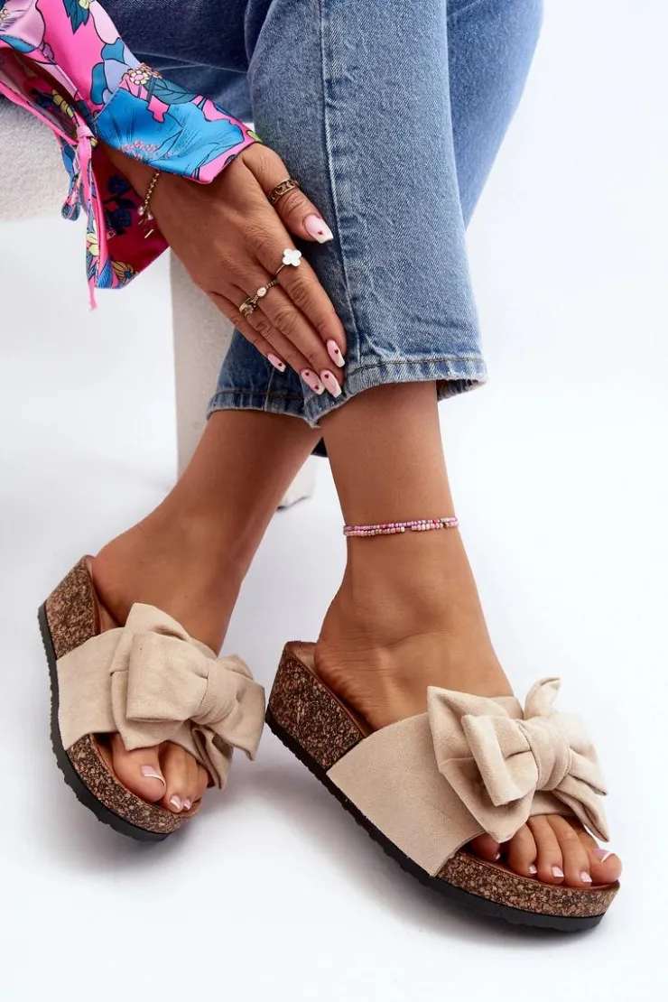 Boto Klapki Korkowe|Klapki Damskie Klasyczne*Damskie Klapki Na Korkowej Platformie Z Kokardą Beżowe Tarena