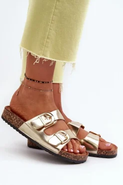 Boto Klapki Korkowe|Klapki Na Platformie*Damskie Klapki Na Korkowej Platformie Z Paskami Złote Doretta