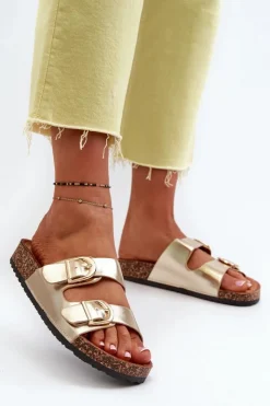 Boto Klapki Korkowe|Klapki Na Platformie*Damskie Klapki Na Korkowej Platformie Z Paskami Złote Doretta