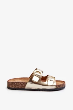 Boto Klapki Korkowe|Klapki Na Platformie*Damskie Klapki Na Korkowej Platformie Z Paskami Złote Doretta