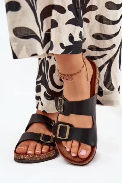 Evento Klapki Korkowe|Klapki Na Platformie*Damskie Klapki Na Korkowej Platformie Z Klamrami Czarne Vesina Czarny