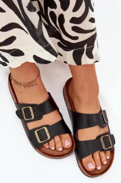 Evento Klapki Korkowe|Klapki Na Platformie*Damskie Klapki Na Korkowej Platformie Z Klamrami Czarne Vesina Czarny