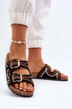 Damskie Boto Damskie Klapki Na Korkowej Podeszwie Czarne Fannea