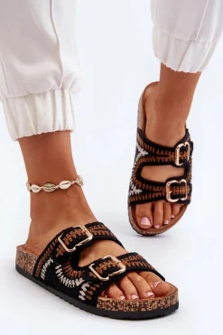 Damskie Boto Damskie Klapki Na Korkowej Podeszwie Czarne Fannea