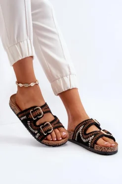 Damskie Boto Damskie Klapki Na Korkowej Podeszwie Czarne Fannea