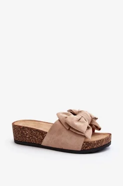 Sale Boto Damskie Klapki Na Korkowej Platformie Z Kokardą Khaki Tarena