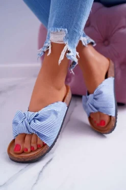 Best Boto Damskie Klapki Na Korku Kokarda Niebieskie Randy