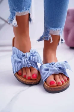 Best Boto Damskie Klapki Na Korku Kokarda Niebieskie Randy