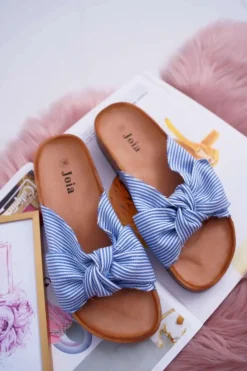 Best Boto Damskie Klapki Na Korku Kokarda Niebieskie Randy