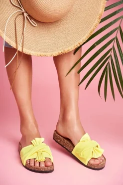 Clearance Boto Damskie Klapki Na Korku Kokardki Żółty Neon Felis