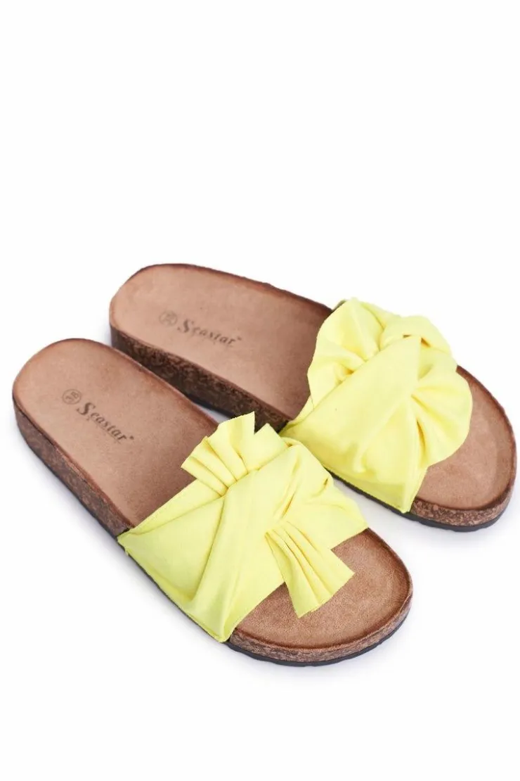 Clearance Boto Damskie Klapki Na Korku Kokardki Żółty Neon Felis