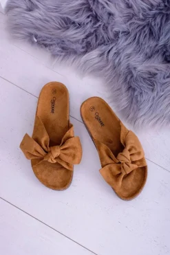 Hot Boto Damskie Klapki Na Korku Kokarda Camel Dominica