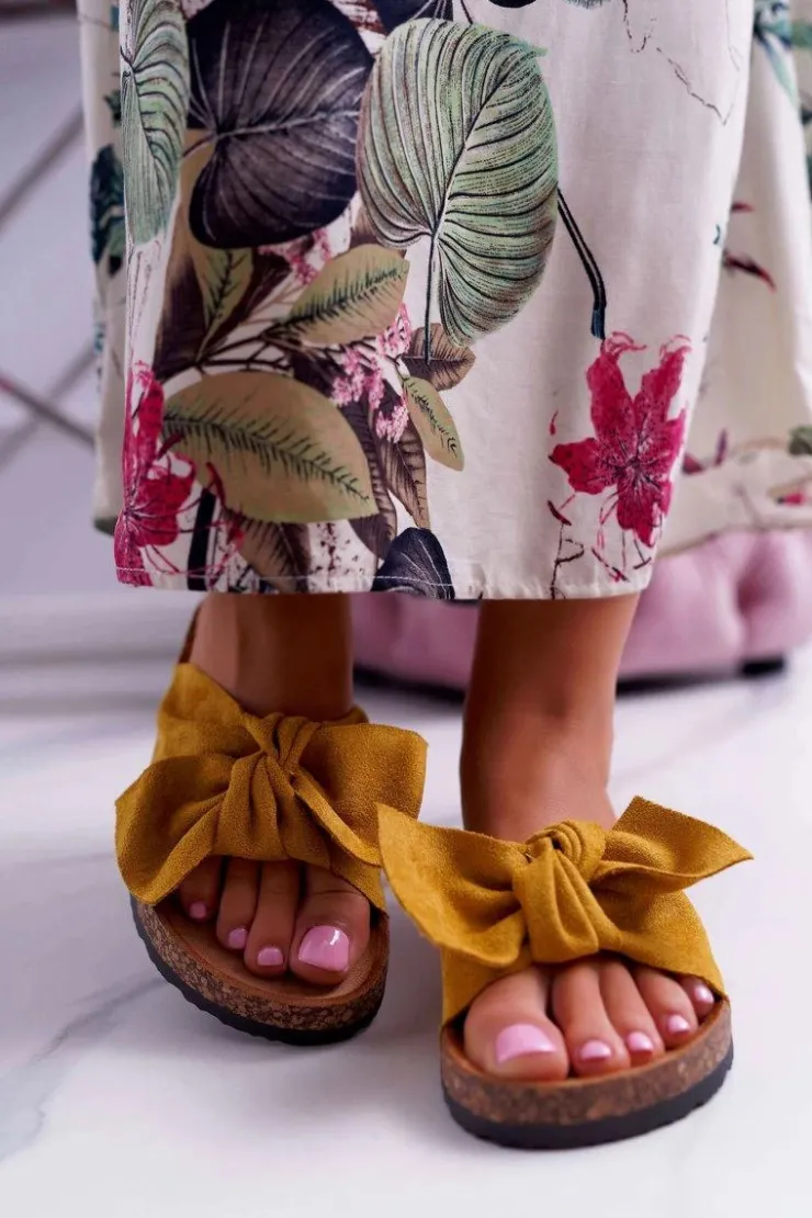 Hot Boto Damskie Klapki Na Korku Kokarda Żółte Randy