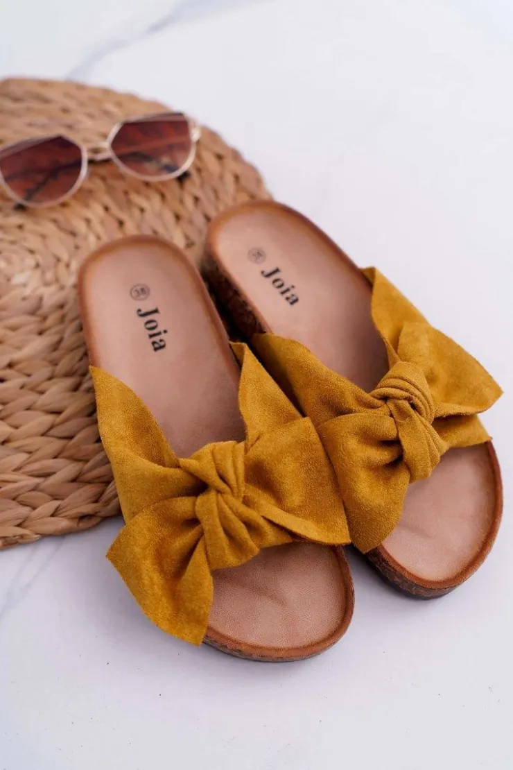 Hot Boto Damskie Klapki Na Korku Kokarda Żółte Randy