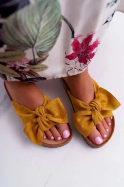 Hot Boto Damskie Klapki Na Korku Kokarda Żółte Randy