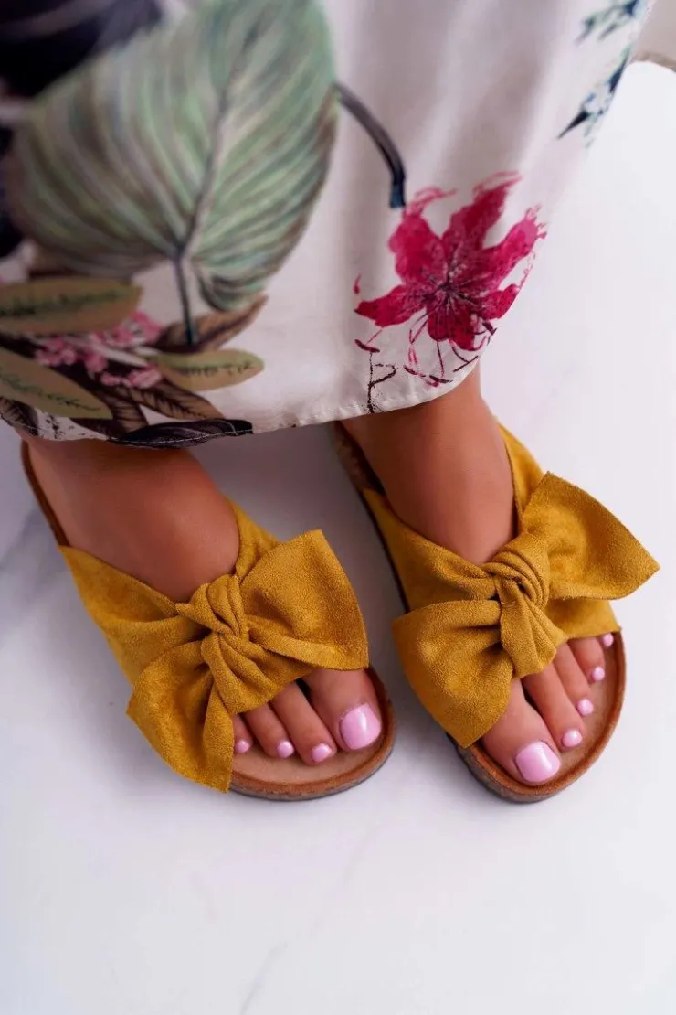 Hot Boto Damskie Klapki Na Korku Kokarda Żółte Randy