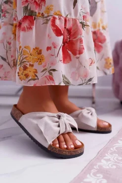 Damskie Boto Damskie Klapki Na Korku Kokarda Beżowe Randy