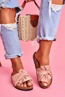 Hot Boto Damskie Klapki Na Korku Kokardki Różowe Felis