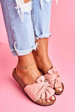 Hot Boto Damskie Klapki Na Korku Kokardki Różowe Felis