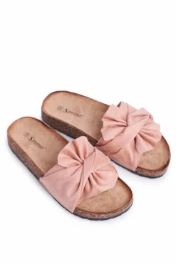 Hot Boto Damskie Klapki Na Korku Kokardki Różowe Felis