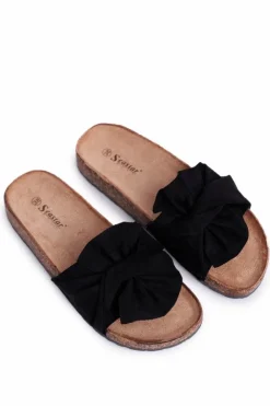 Damskie Boto Damskie Klapki Na Korku Kokardki Czarne Felis