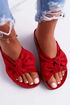 Damskie Boto Damskie Klapki Na Korku Kokarda Cyrkonie Czerwony Astria