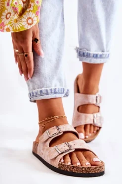 Evento Klapki Korkowe|Klapki Damskie Klasyczne*Damskie Klapki Na Korku Z Klamrami Różowe Złoto Vivio Różowy