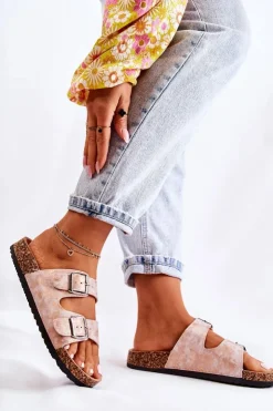 Evento Klapki Korkowe|Klapki Damskie Klasyczne*Damskie Klapki Na Korku Z Klamrami Różowe Złoto Vivio Różowy