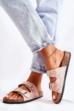 Evento Klapki Korkowe|Klapki Damskie Klasyczne*Damskie Klapki Na Korku Z Klamrami Różowe Złoto Vivio Różowy