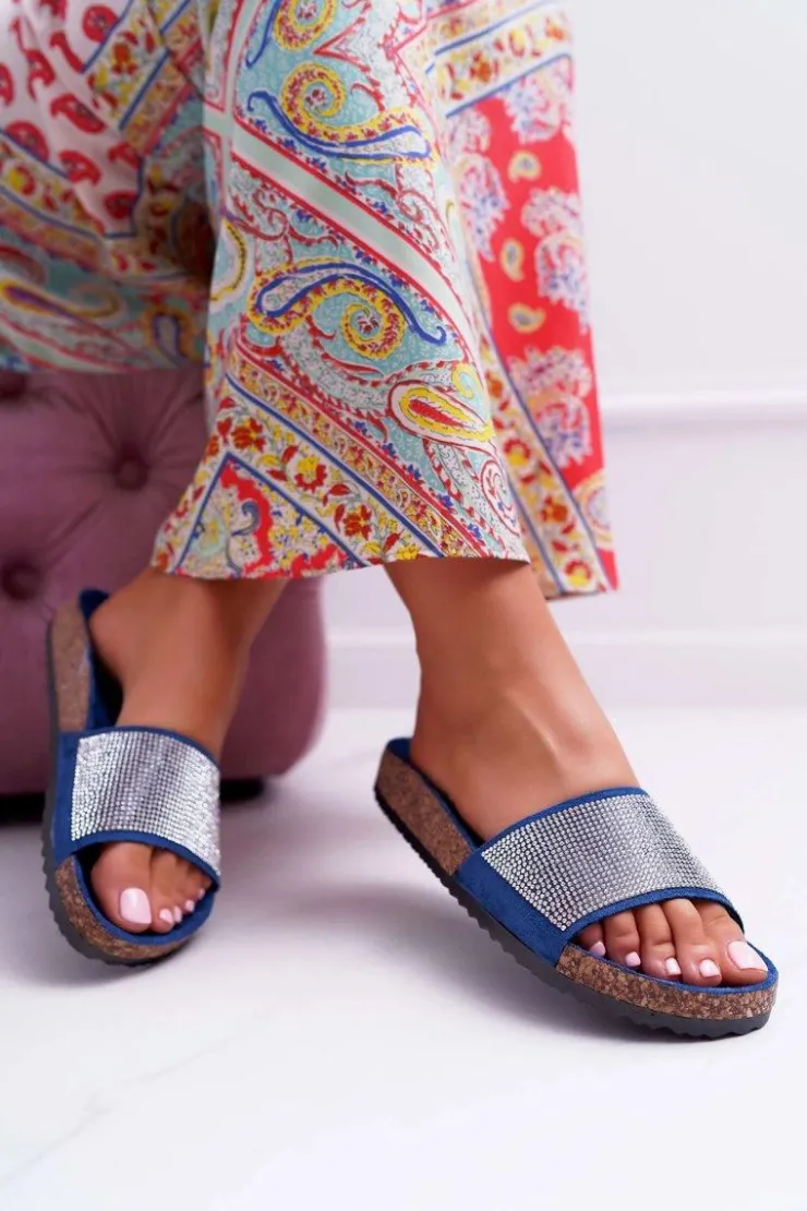 Boto Klapki Korkowe|Klapki Damskie Klasyczne*Damskie Klapki Na Korku Z Kryształkami Granatowe Do It!